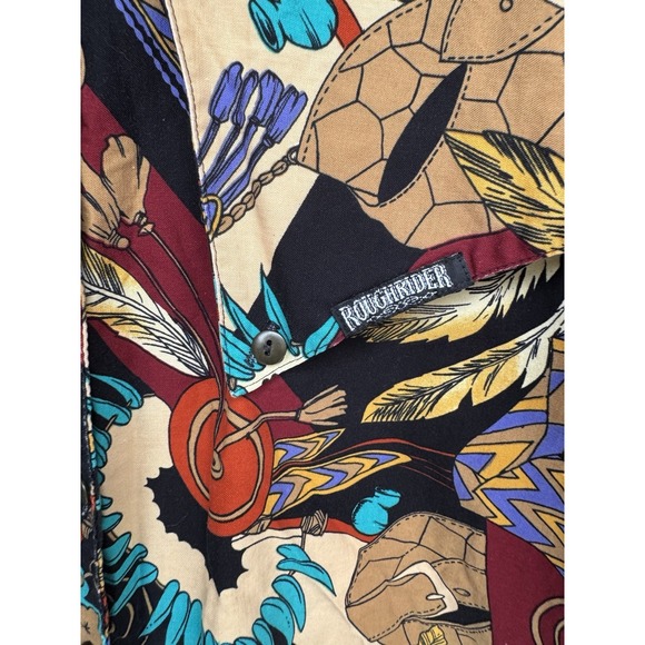 VTG Roughrider By Circle T Native American Feathers Country Western Keyhole Top - Picture 2 of 9